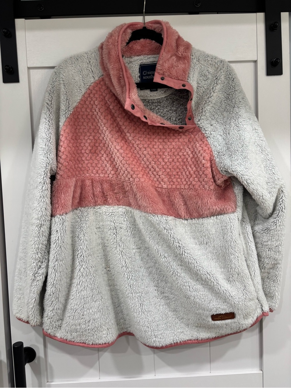 Simply Southern Pink and Cream Sherpa Snap-Front Cowl Pullover